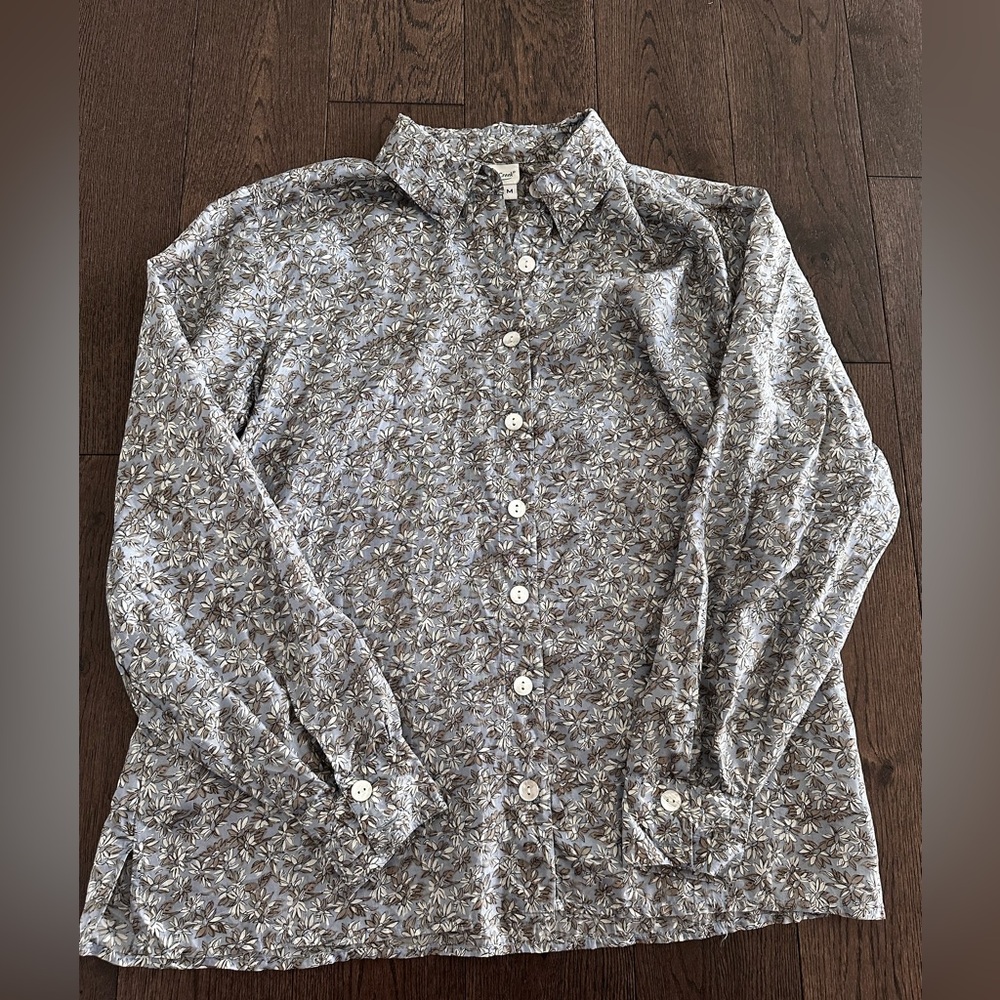 Coldwater Creek Gray Floral Silk Blouse
